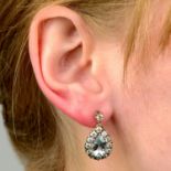 A pair of aquamarine and diamond pear-shape cluster drop earrings.