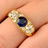 An 18ct gold sapphire and old-cut diamond three-stone ring,