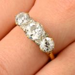An old-cut diamond three-stone ring.Estimated total diamond weight 2.50cts.