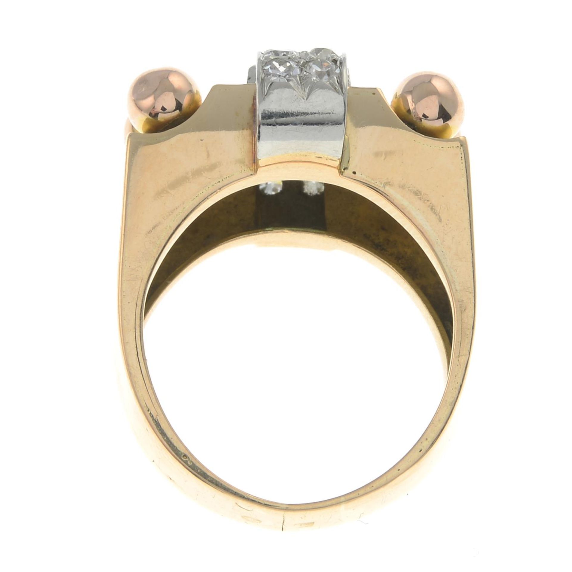 A 1940s 18ct gold and platinum, emerald and diamond dress ring. - Bild 7 aus 7