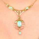 An early 20th century Art Nouveau 15ct gold opal necklace,