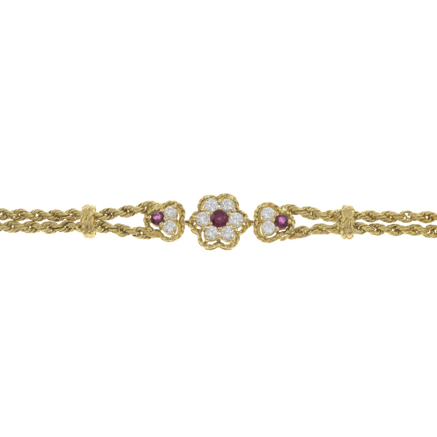A ruby and diamond floral bracelet, by Piaget. - Image 2 of 4