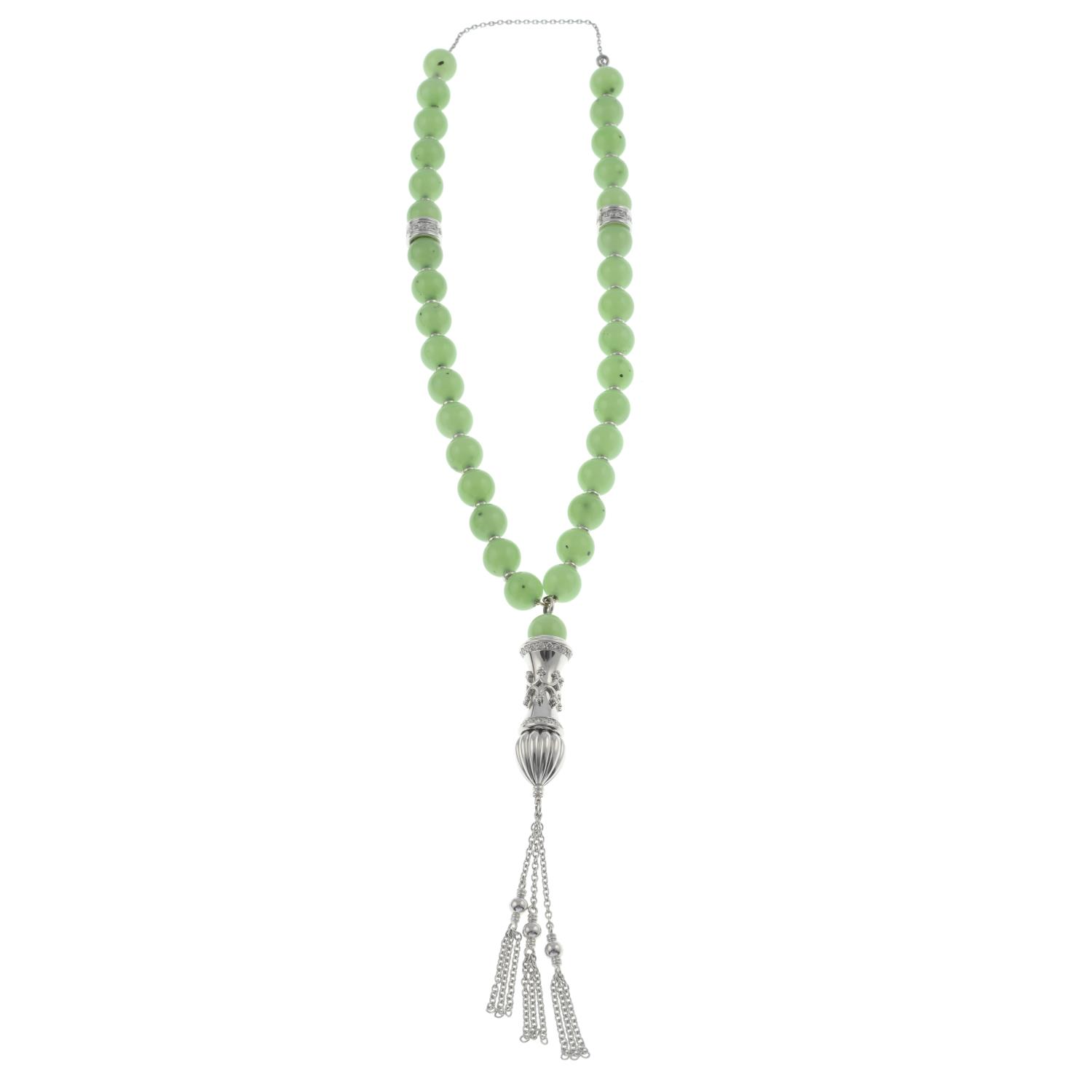 A set of nephrite jade and diamond Misbaha or prayer beads. - Image 3 of 3