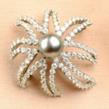 A Tahitian cultured pearl and brilliant-cut diamond 'Fireworks' brooch,