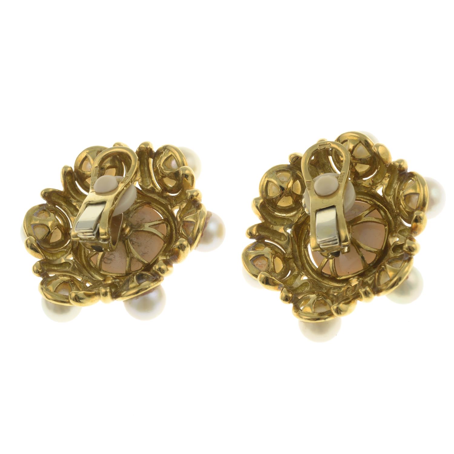 A pair of mabé pearl and cultured pearl earrings.Italian marks, stamped 18Kt. - Image 3 of 3