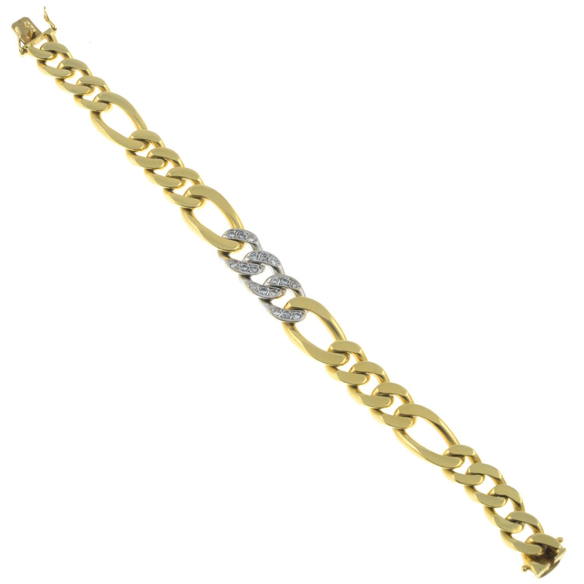 A bi-colour curb-link bracelet, with pavé-set diamond highlights. - Image 3 of 4