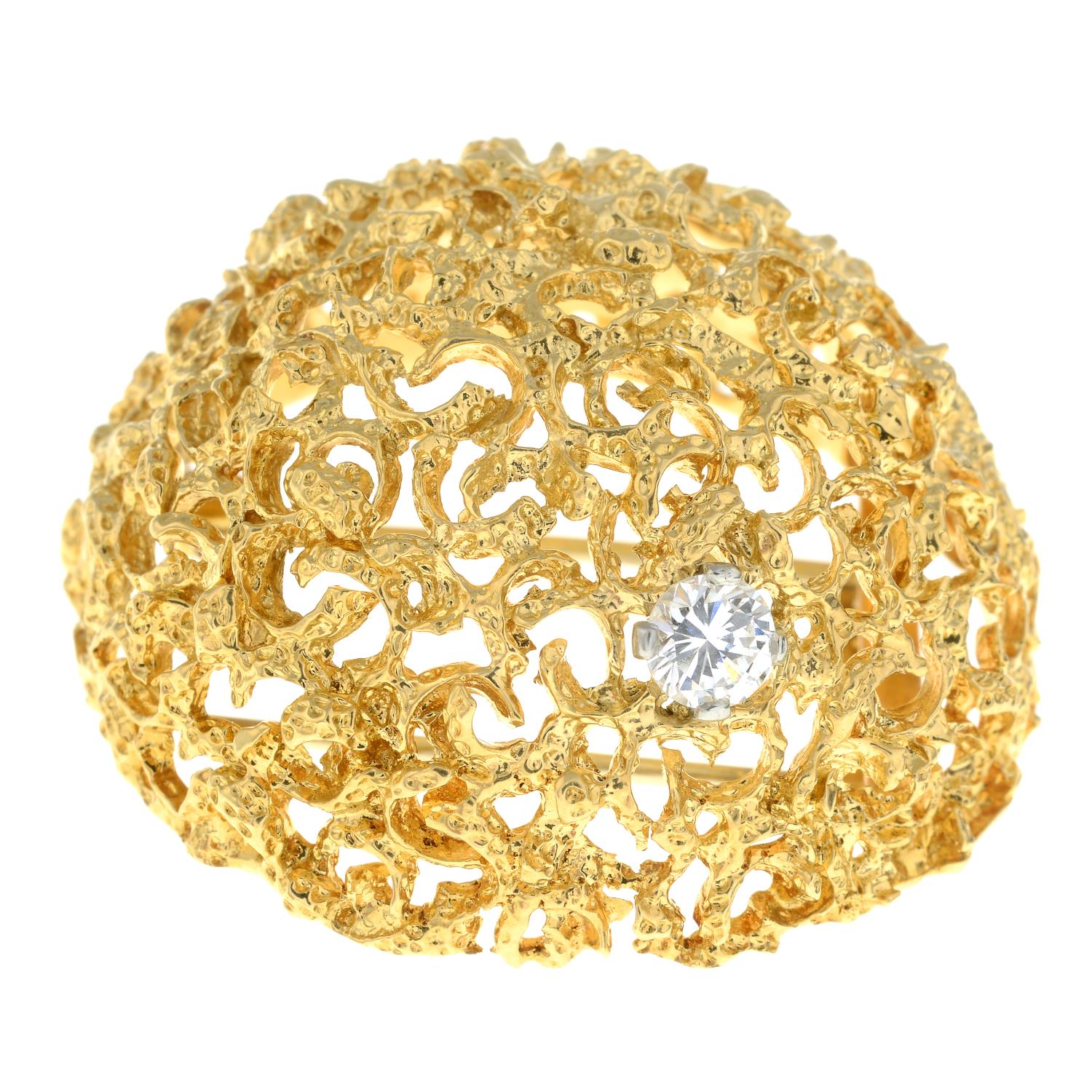 A mid 20th century textured dome brooch, - Image 3 of 5