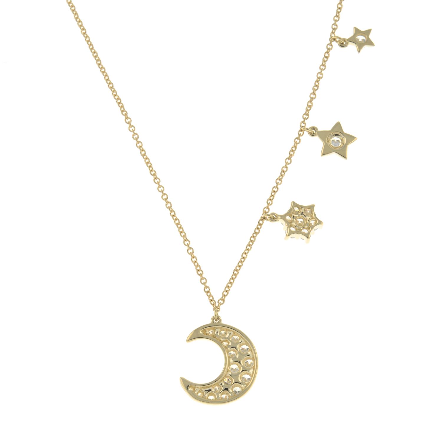 An 18ct gold diamond moon and stars necklace.Estimated total diamond weight 0.25ct, - Image 3 of 5
