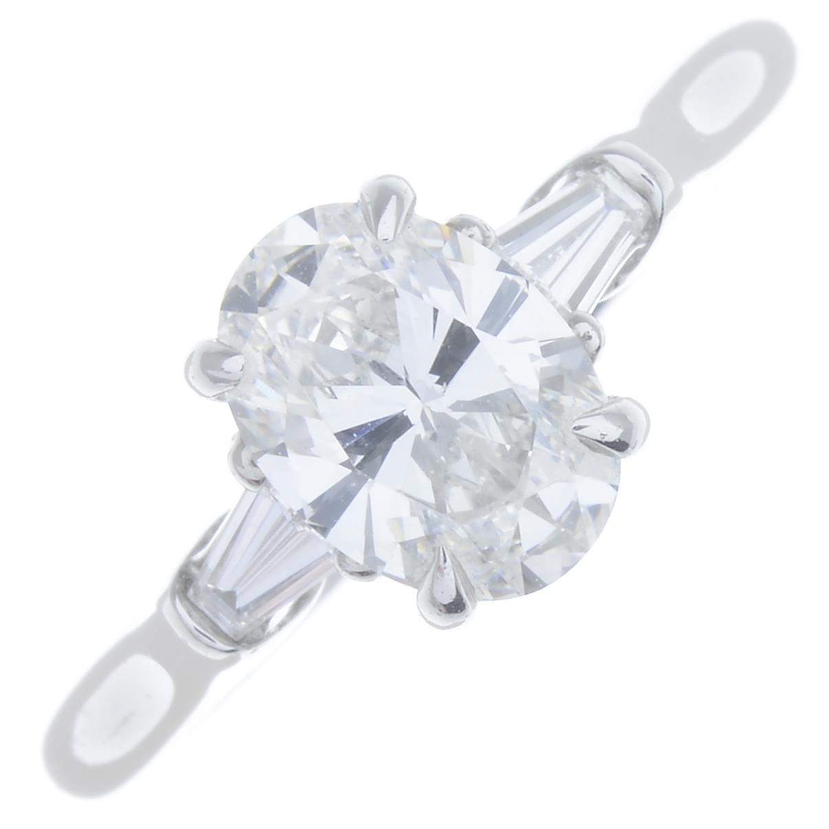 A platinum oval-shape diamond single-stone ring, - Image 2 of 5
