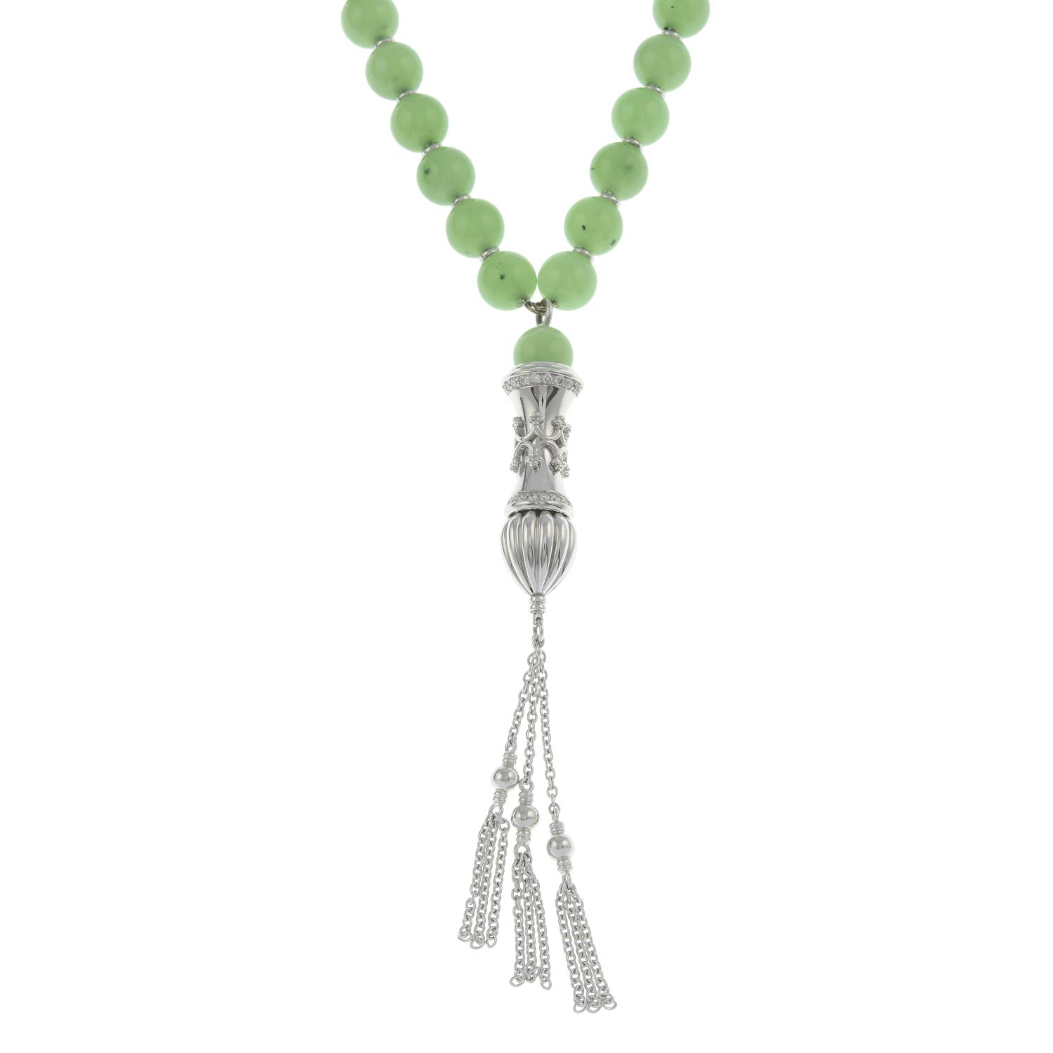 A set of nephrite jade and diamond Misbaha or prayer beads. - Image 2 of 3