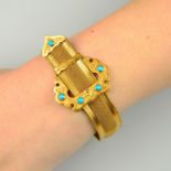 A 19th century gold turquoise adjustable buckle bracelet.Maximum length 20cms.