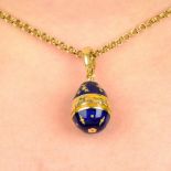 An 18ct gold enamel egg pendant, with chain, by Fabergé.
