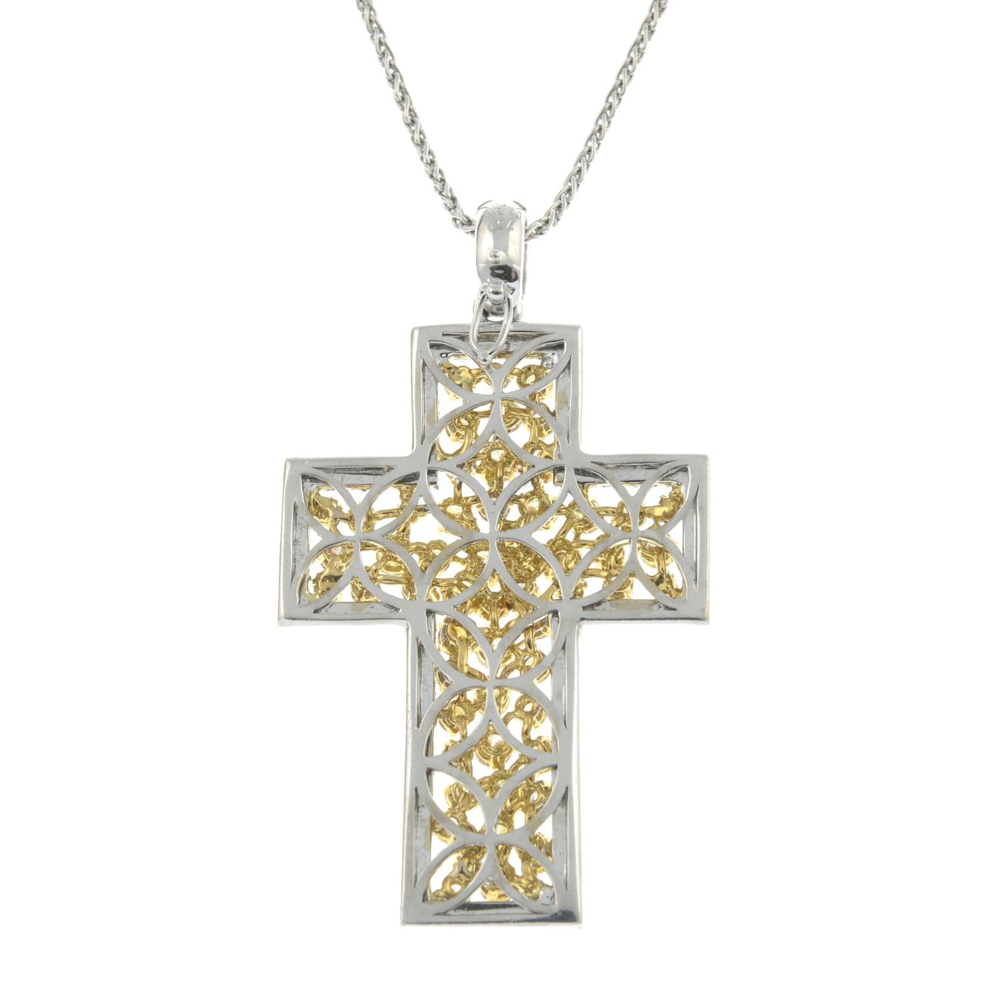 A diamond and coloured diamond cross pendant, with 18ct gold chain. - Bild 3 aus 5