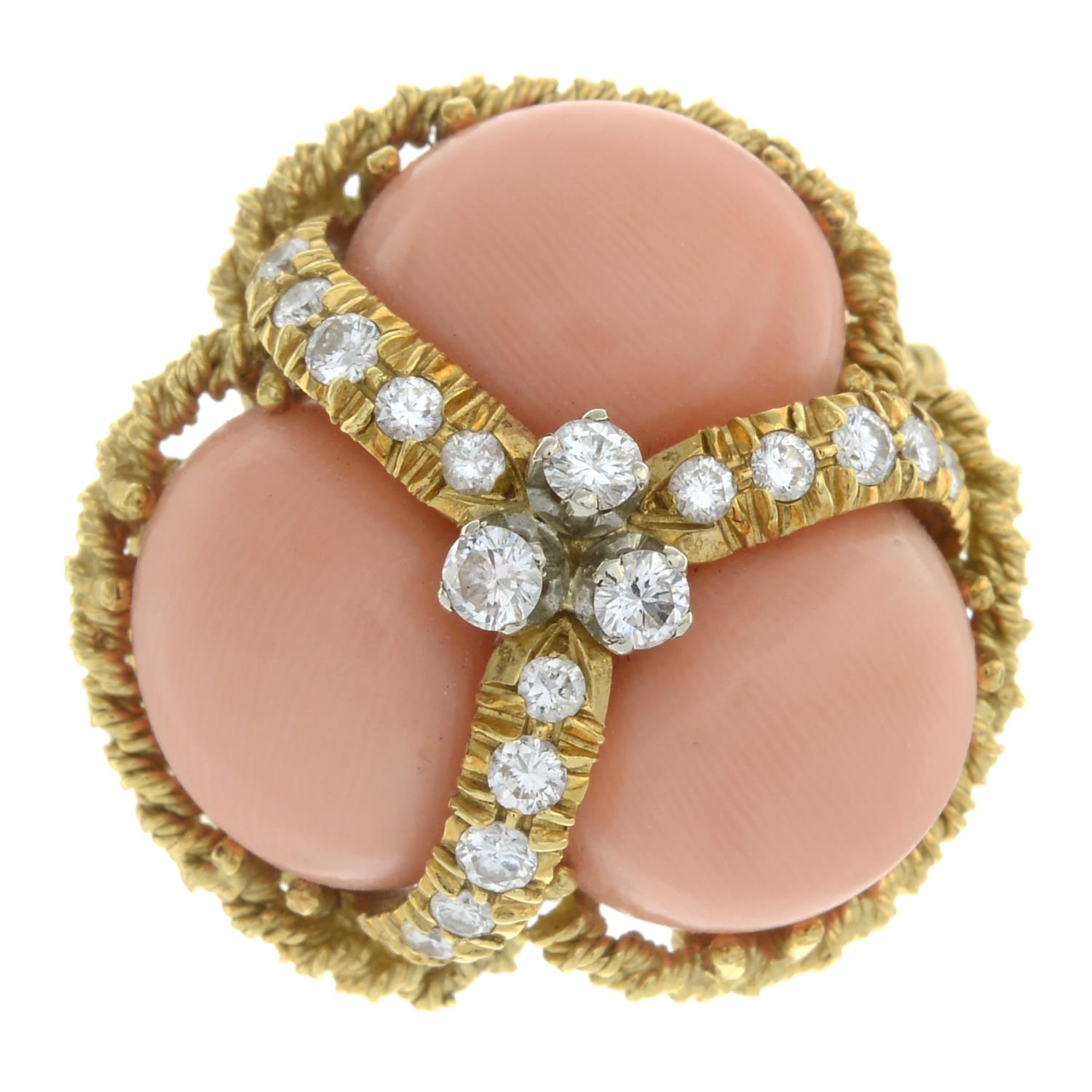 A 1970s coral and diamond dress ring, - Image 2 of 6