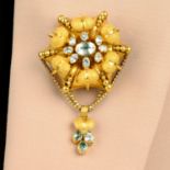 A mid Victorian gold foil-back gem brooch, with matching earrings.