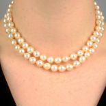 A cultured pearl two-strand necklace,