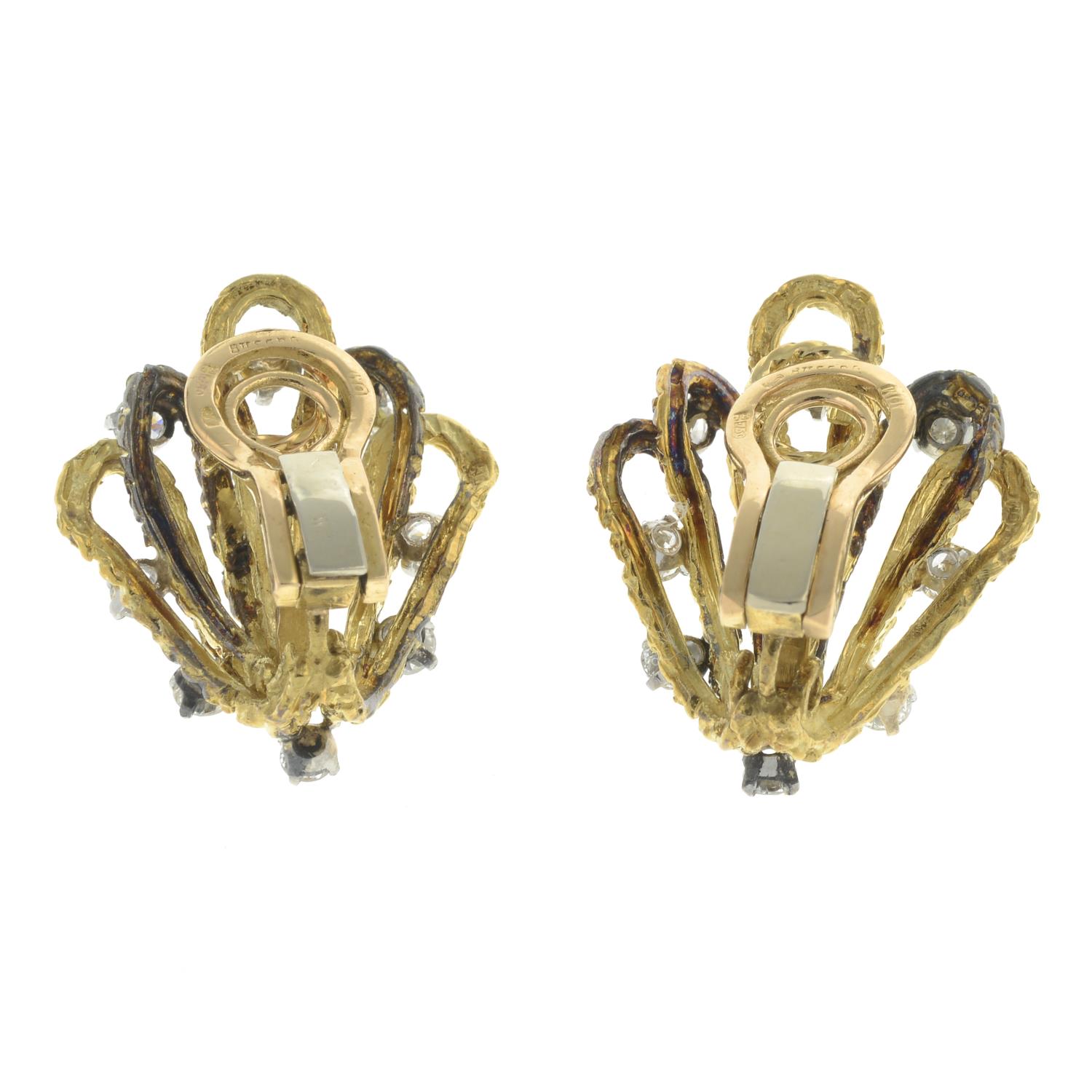 A pair of 1970s 18ct gold brilliant-cut diamond textured earrings, - Image 3 of 3