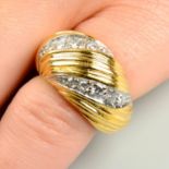 A 1970s 18ct gold brilliant-cut diamond grooved and tapered bombe ring,