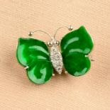 A jade and diamond butterfly brooch.