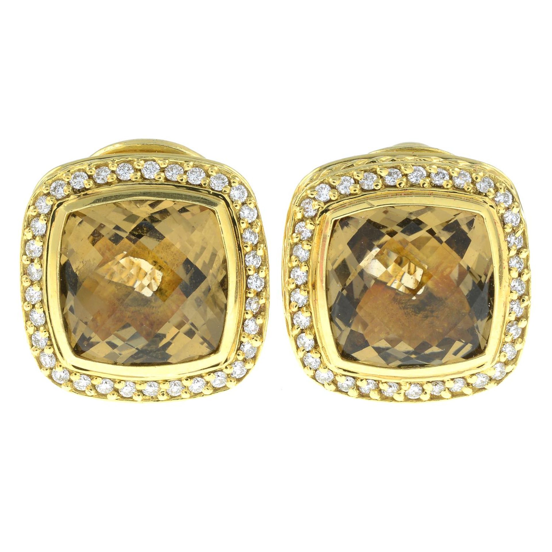 A pair of 18ct gold citrine and diamond cluster earrings, by David Yurman. - Bild 2 aus 3