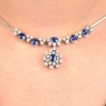 A sapphire and brilliant-cut diamond necklace.Estimated total diamond weight 2.50cts,
