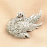 A pavé-set diamond swan brooch,