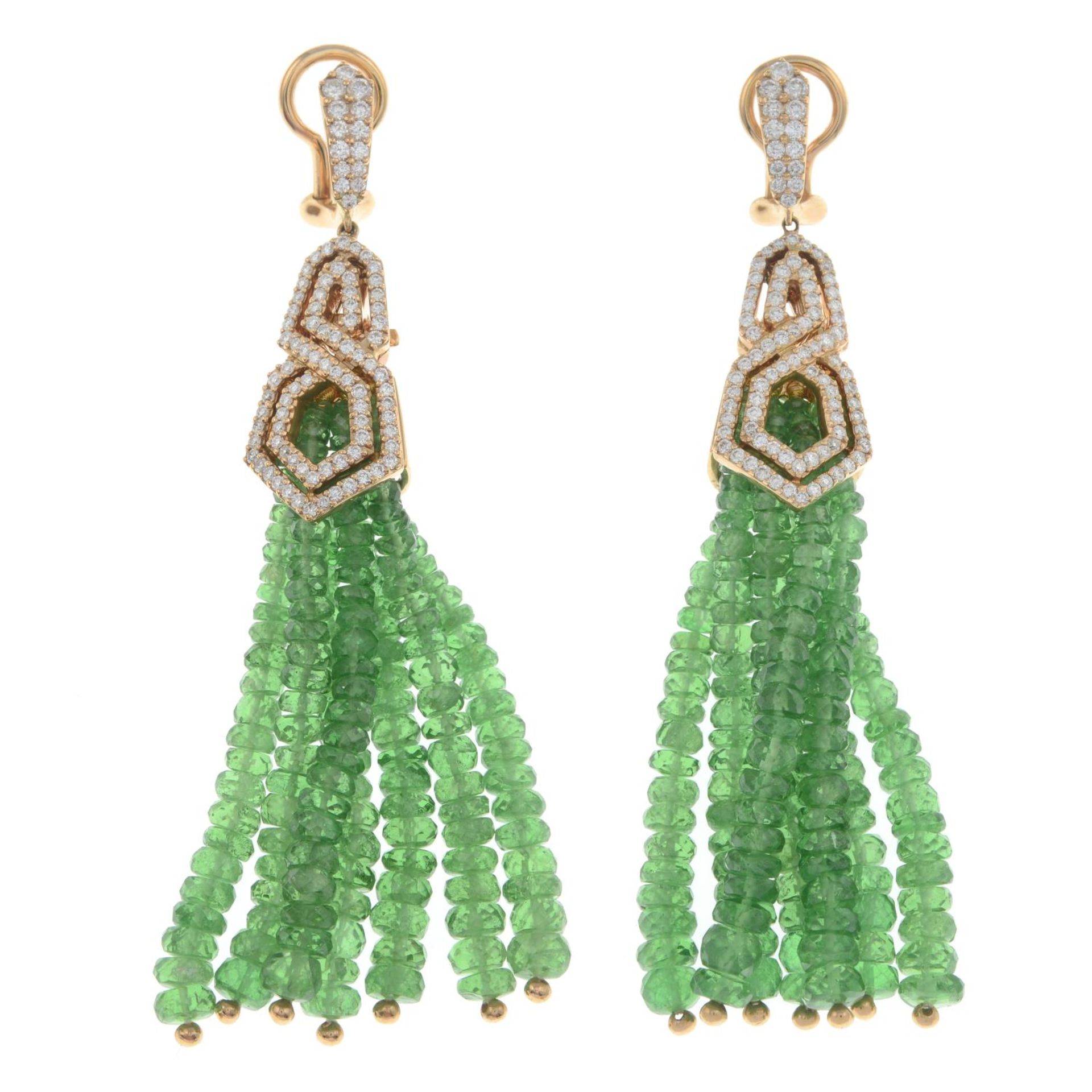 A pair of 18ct gold tsavorite garnet and diamond 'The London Collection' tassel earrings.Estimated - Bild 2 aus 3