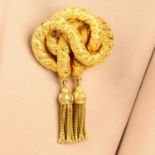 A mid Victorian gold tassel brooch and earrings suite.