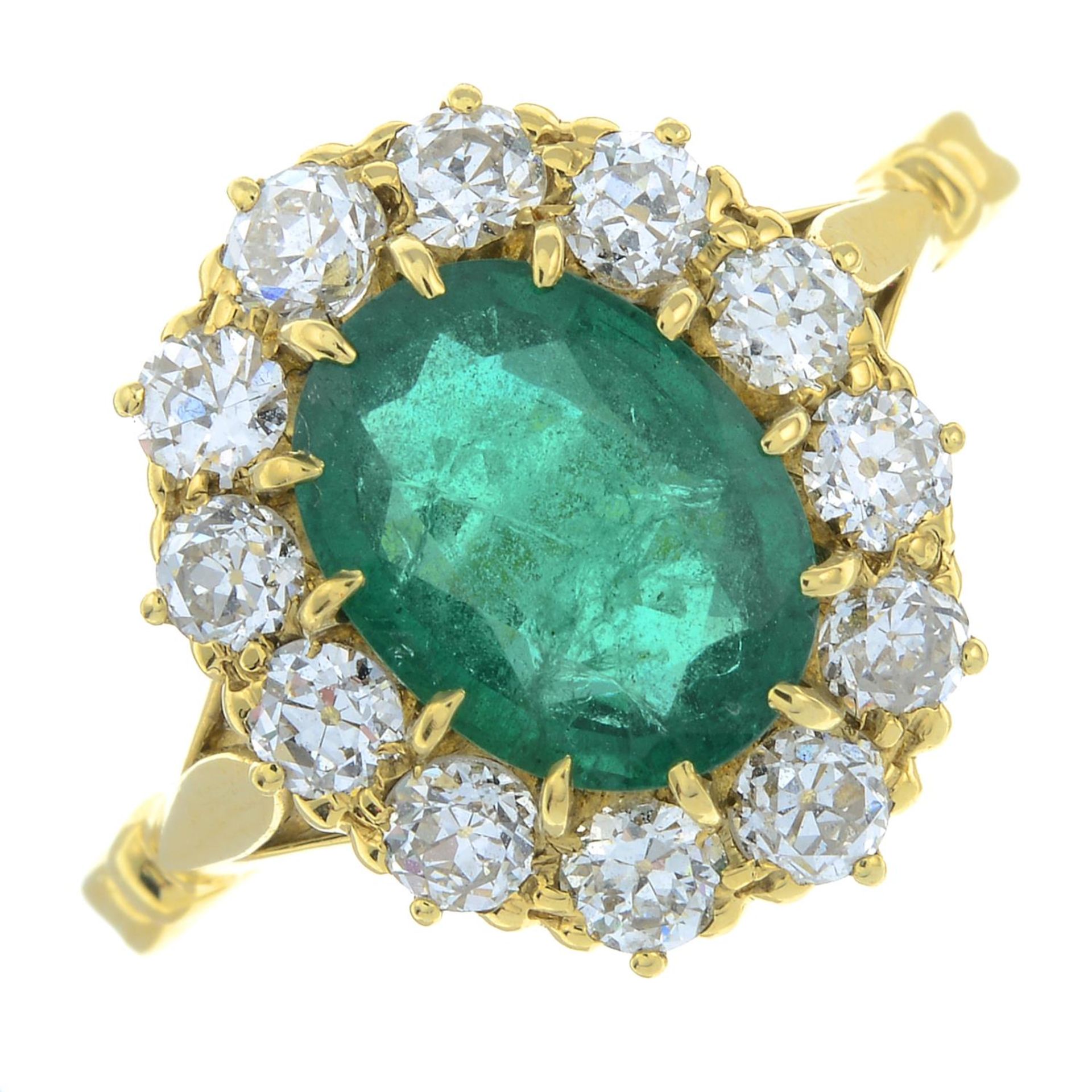 An emerald and old-cut diamond cluster ring. - Bild 2 aus 6