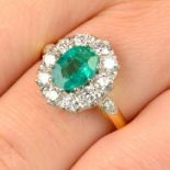 An emerald and brilliant-cut diamond cluster ring.Estimated total diamond weight 1ct,