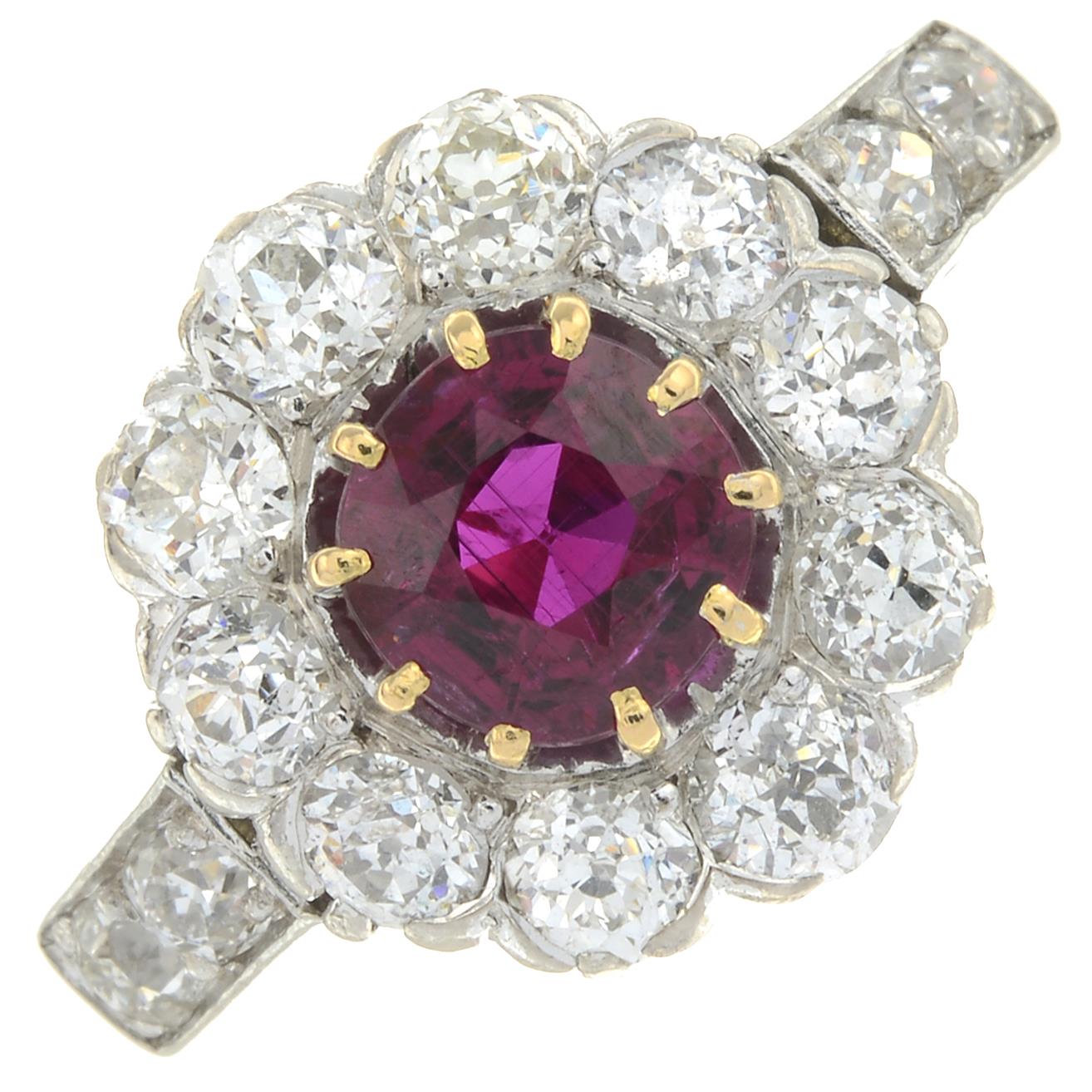 A Thai ruby and old-cut diamond cluster ring. - Image 2 of 6