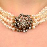 A cultured pearl graduated five-strand necklace,