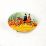 A pair of early 20th century 15ct gold enamel cufflinks, depicting equestrian hunting scenes.