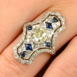 An old-cut diamond, single-cut diamond and calibré-cut sapphire dress ring.
