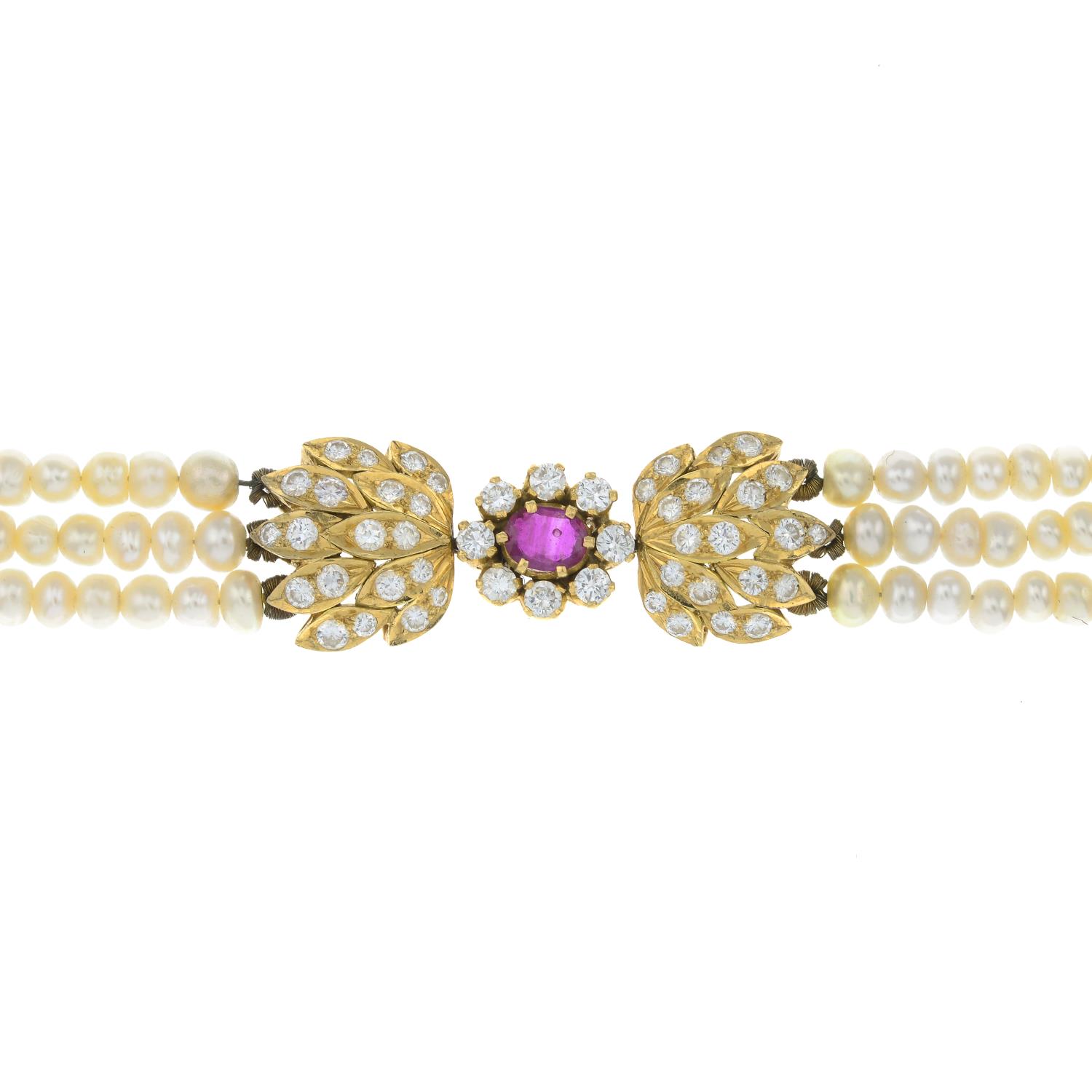 A pearl and seed pearl three-strand bracelet, - Image 2 of 4