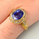 A Sri Lankan sapphire and old-cut diamond cluster ring.With report 80260-86,