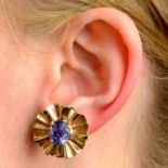 A pair of mid 20th century 14ct gold sapphire earrings.