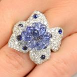 An 18ct gold sapphire and diamond floral dress ring.