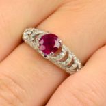 A ruby and diamond dress ring.