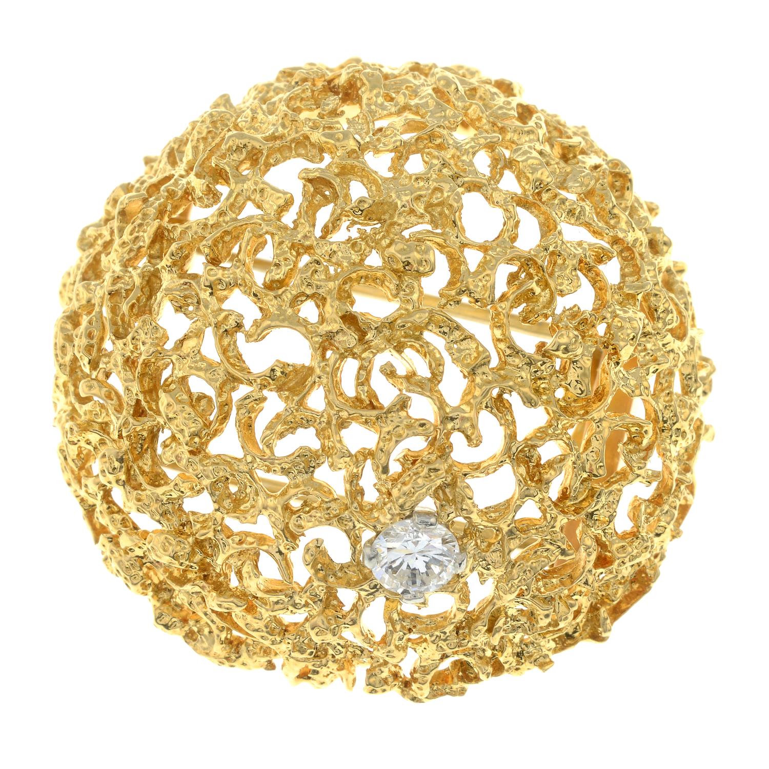 A mid 20th century textured dome brooch, - Image 2 of 5