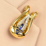 A 1940s gold sapphire and diamond clip, by Mauboussin.