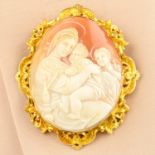 A mid to late 19th century gold and shell cameo brooch,