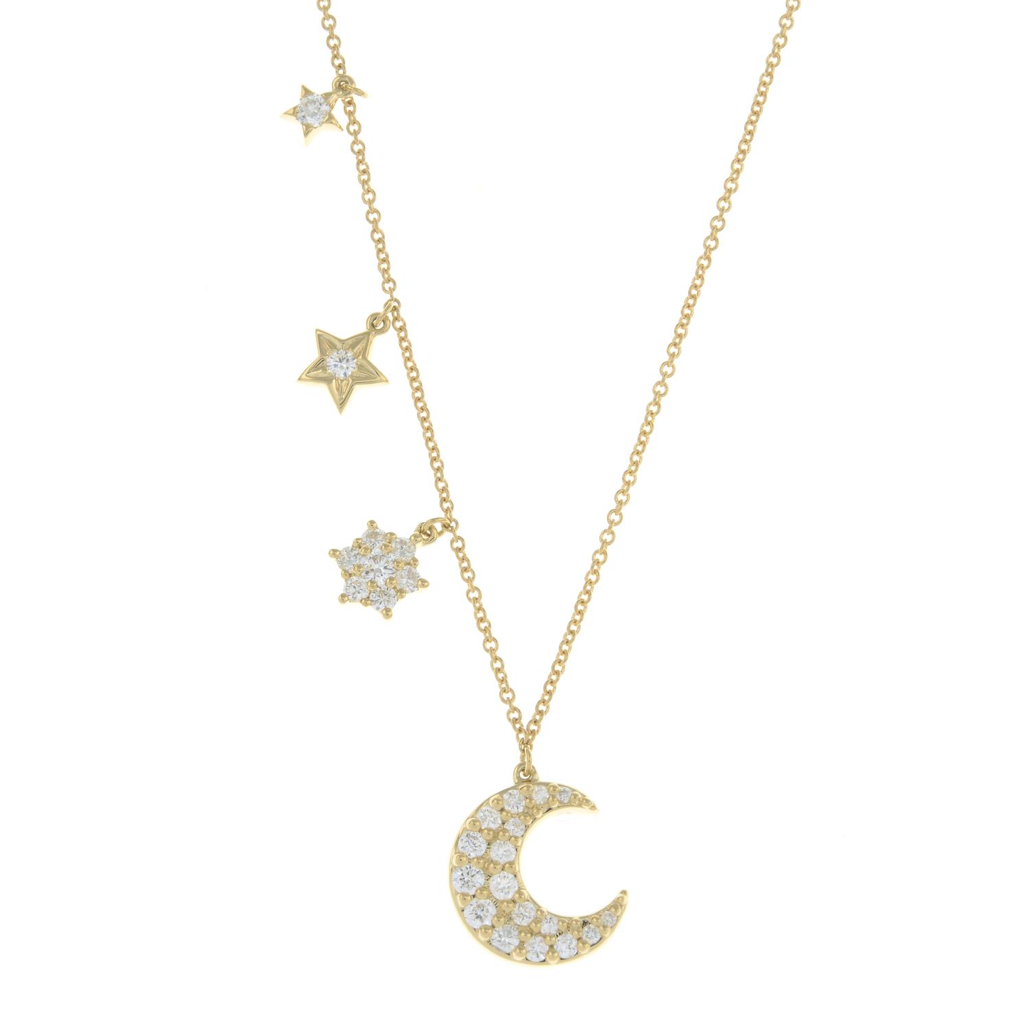 An 18ct gold diamond moon and stars necklace.Estimated total diamond weight 0.25ct, - Image 2 of 5