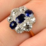 A sapphire and old-cut diamond dress ring.Estimated total diamond weight 1.25cts,