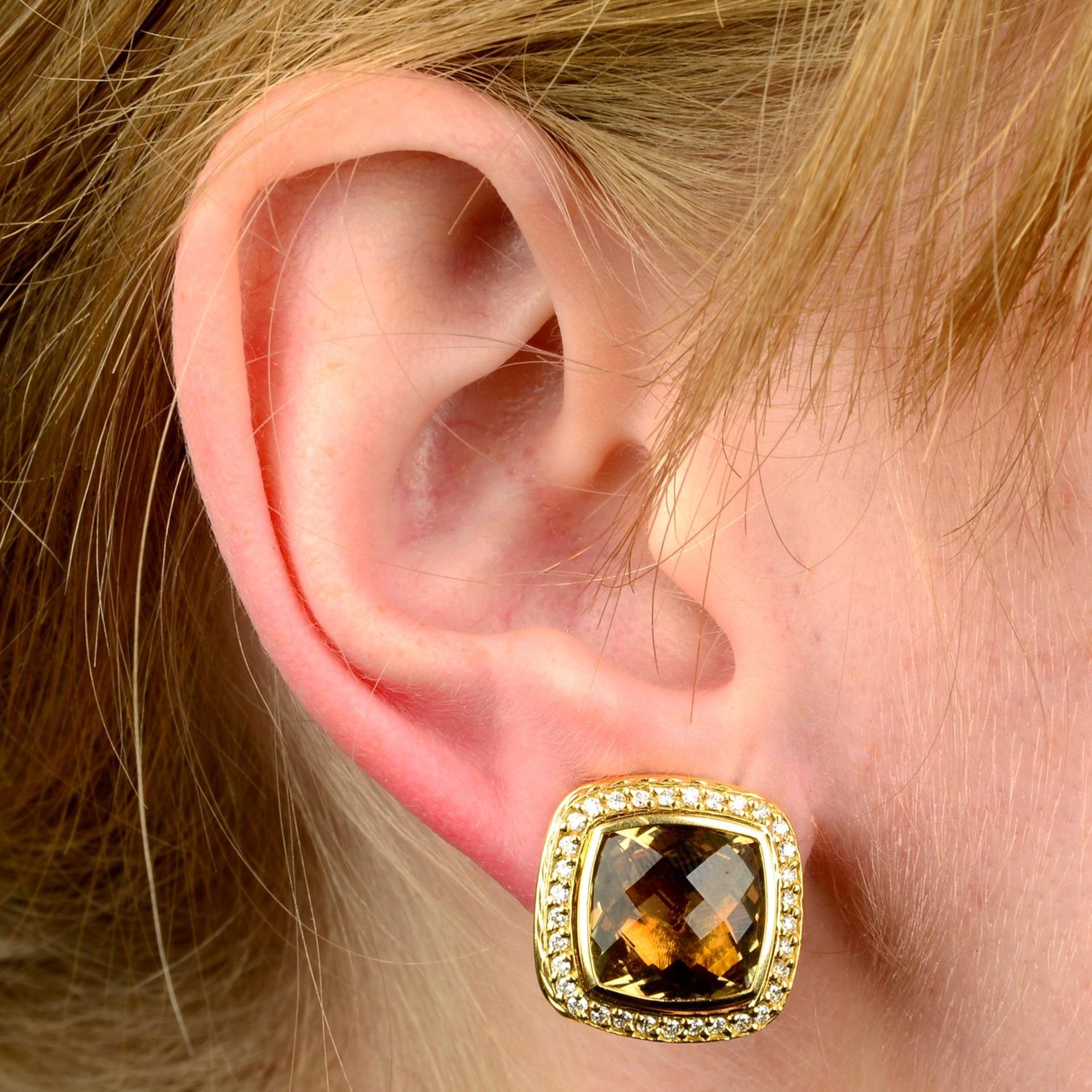 A pair of 18ct gold citrine and diamond cluster earrings, by David Yurman.