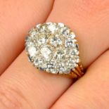 A 1970s 18ct gold diamond cluster ring,