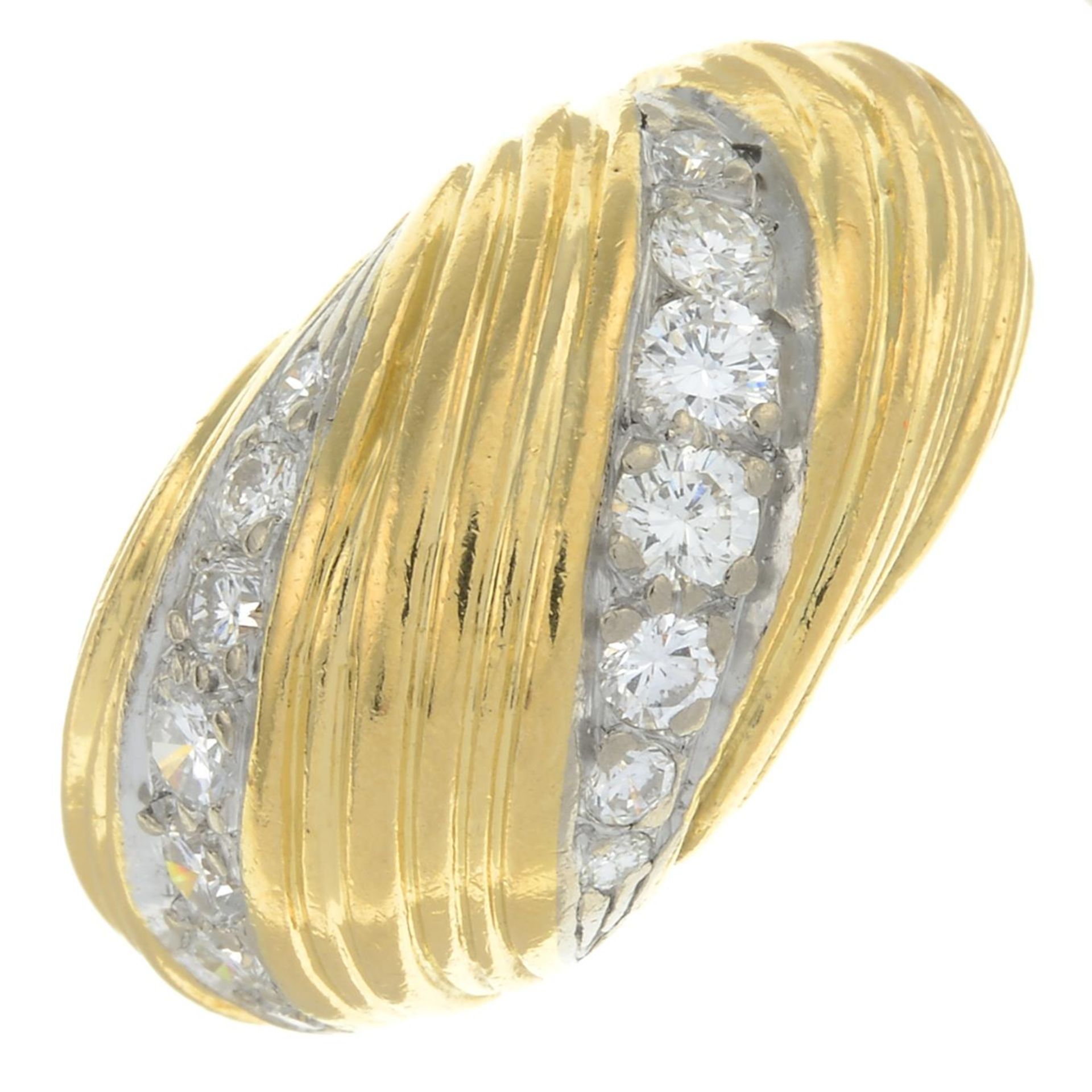 A 1970s 18ct gold brilliant-cut diamond grooved and tapered bombe ring, - Bild 2 aus 6