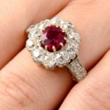 A Thai ruby and old-cut diamond cluster ring.