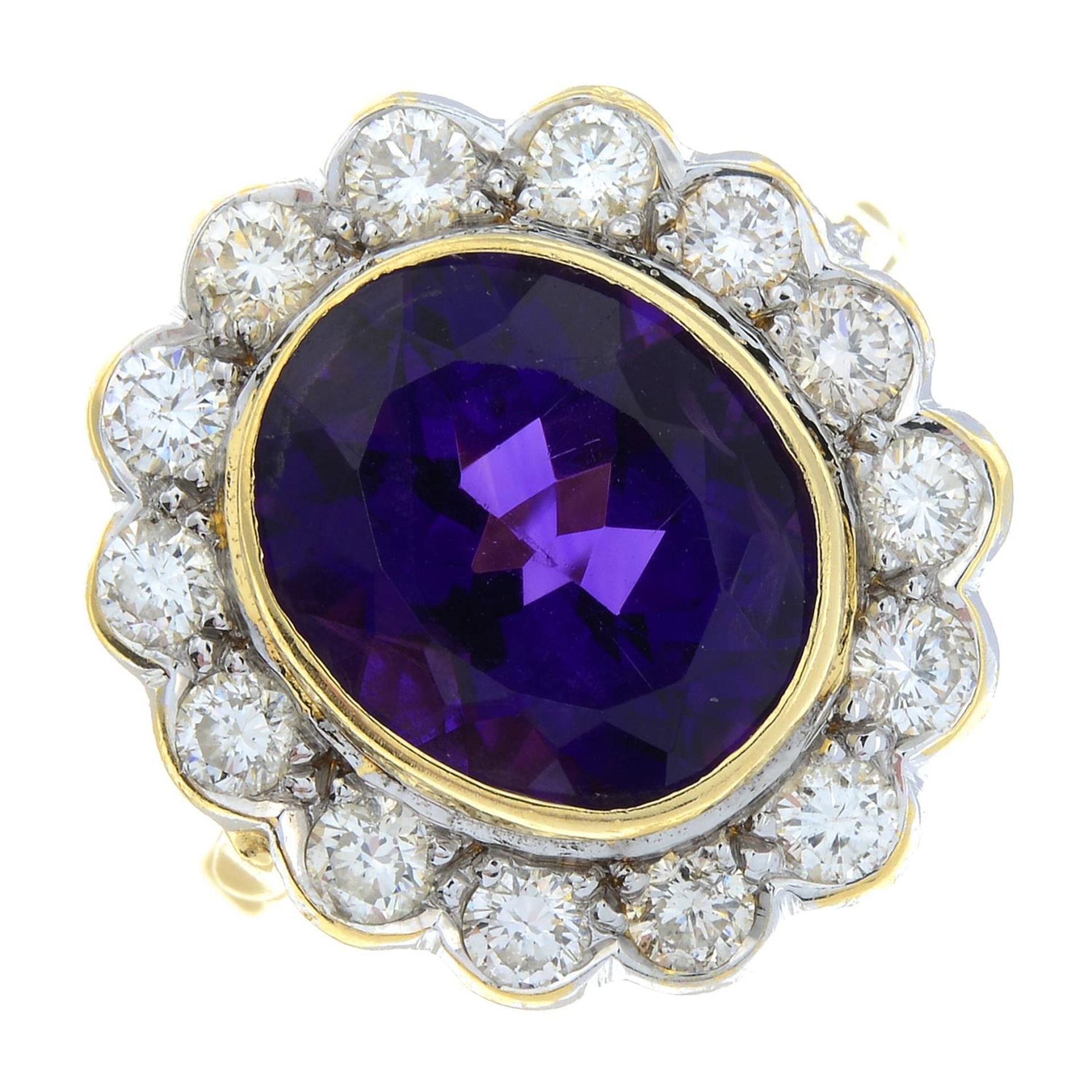 An 18ct gold amethyst and brilliant-cut diamond cluster ring.Amethyst calculated weight 3.78cts, - Bild 2 aus 6