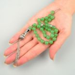 A set of nephrite jade and diamond Misbaha or prayer beads.